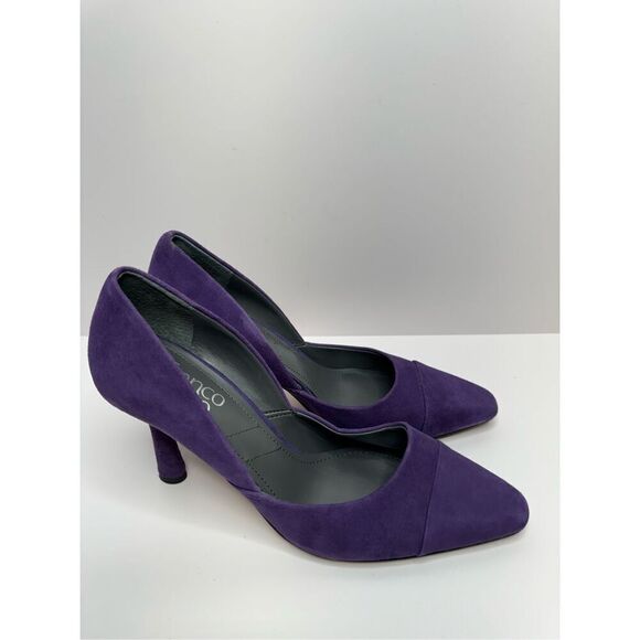 Franco Sarto Pumps Womens Size 9 Leather Suede Purple Slip On Casual Heels - Picture 2 of 12